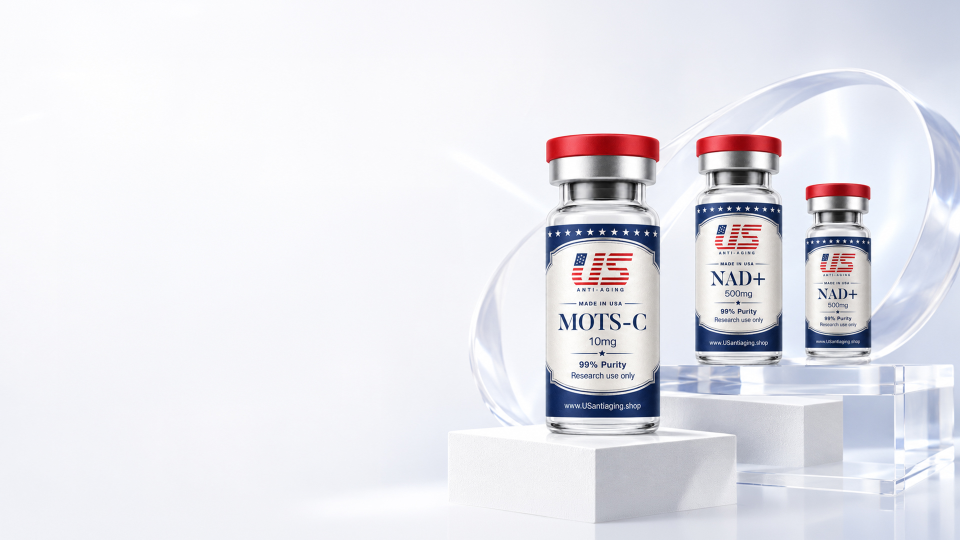 Research peptide vial displayed on a laboratory platform
